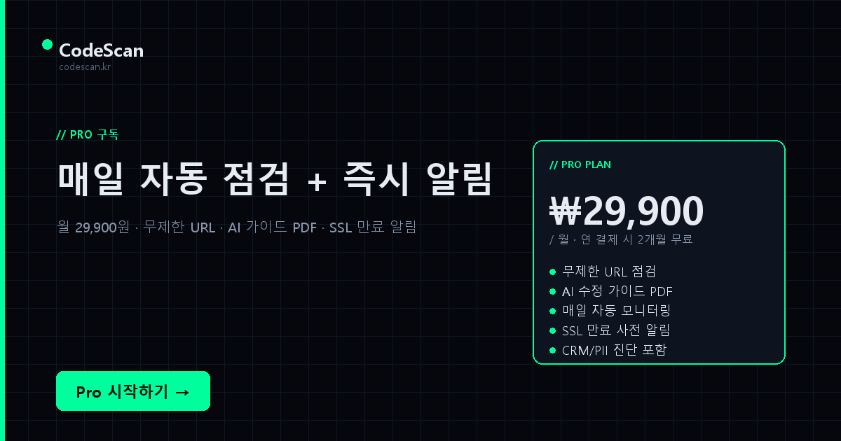 CodeScan Pro — 배포 전 보안 점검, 50회/월